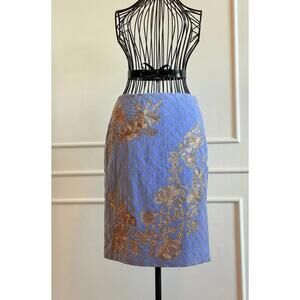 Vintage Etcetera Womens 3D  Wool  Skirt Women Size 2 Blue with Gold Beads